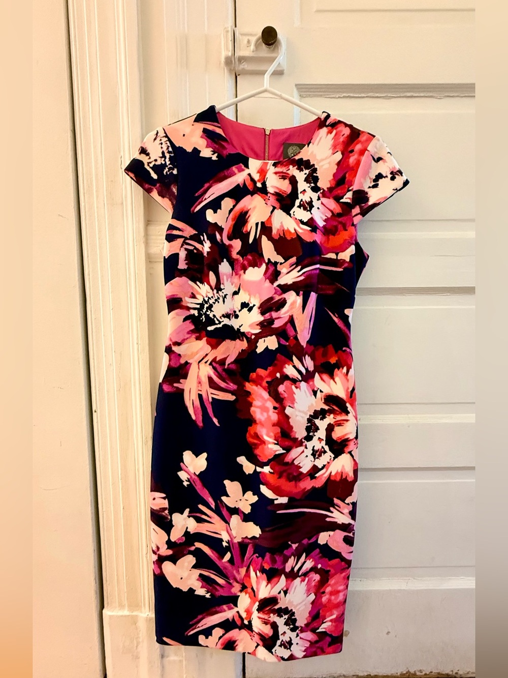 Vince Camuto Floral Sheath Dress in Pink and Navy